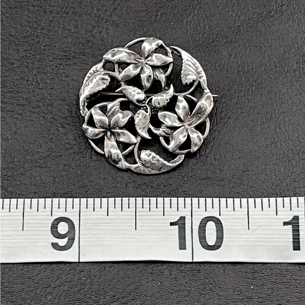 Vintage Jo Michels sterling silver round floral brooch pin - Picture 8 of 9